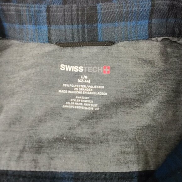 Swiss Tech Black/Blue Poly Blend Flannel Button Down Shirt Men’s Size Large - Picture 6 of 6